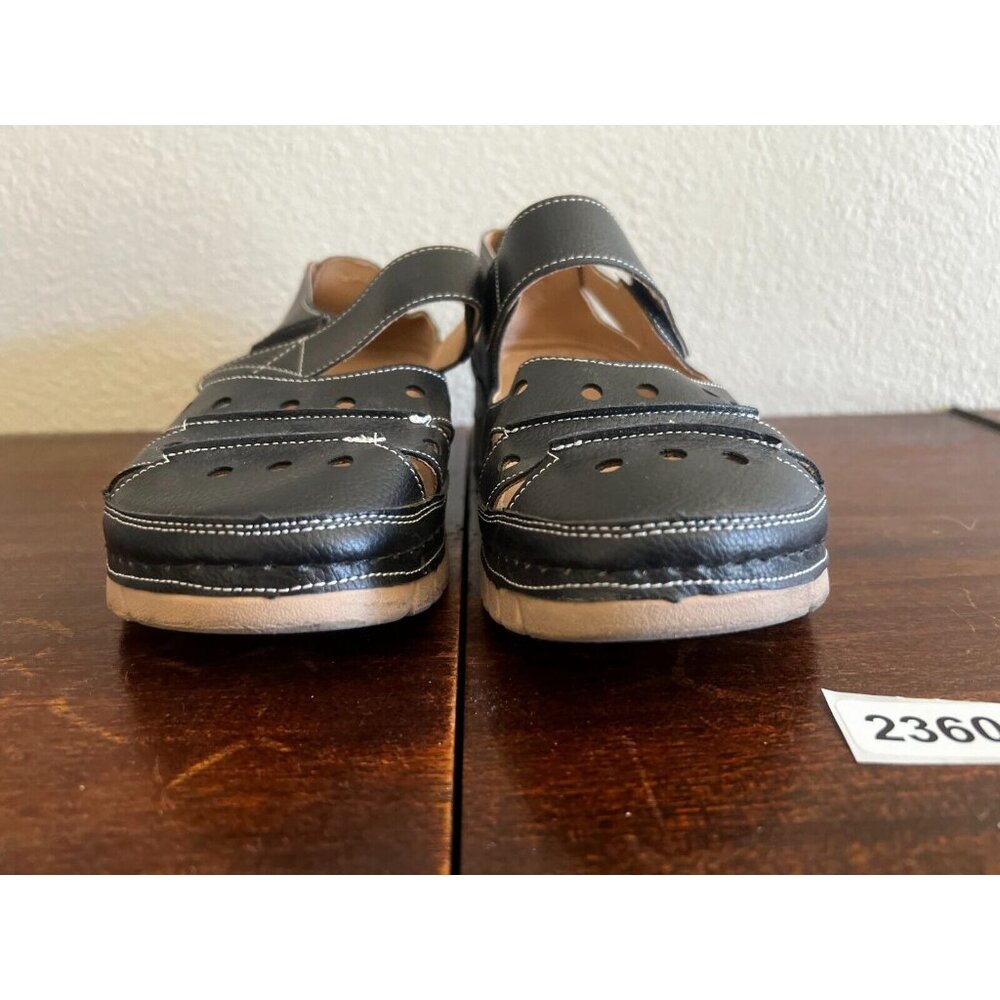 Siketu Women's Sandal Sz 8.5 Black Leather Closed Toe Comfort Hook and Loop - Picture 3 of 10